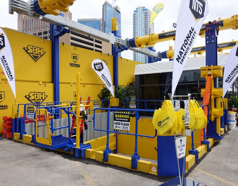 National Trench Safety work zone safety system with handrail display