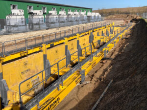 National Trench Safety slide rail system in place at a construction site