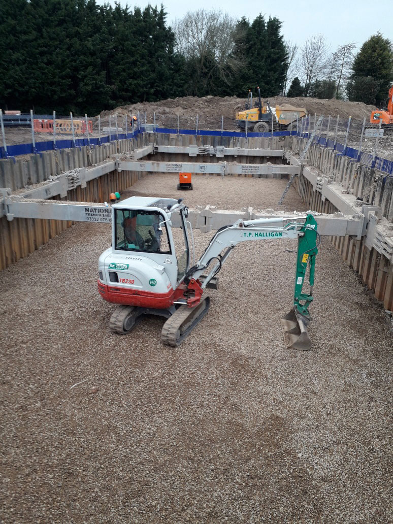 Installment of NTS braced sheeting system